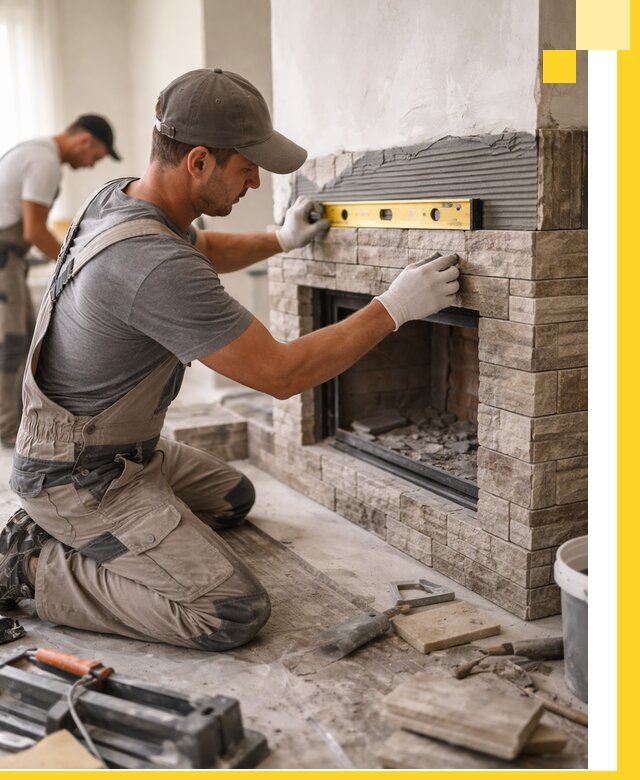 Облицовка каминов в Дедовске, монтаж и отделка натуральным камнем