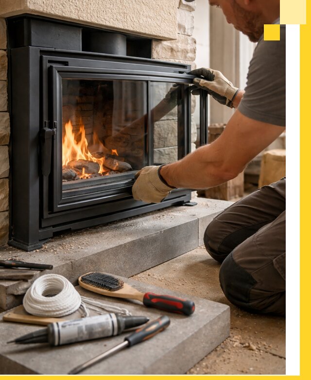 Производство, монтаж и доставка каминов со стеклом в Дедовске