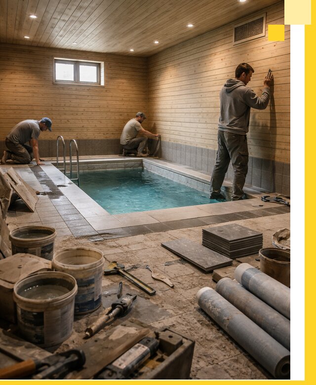 Строительство бани с бассейном и сауной под ключ в Дедовске