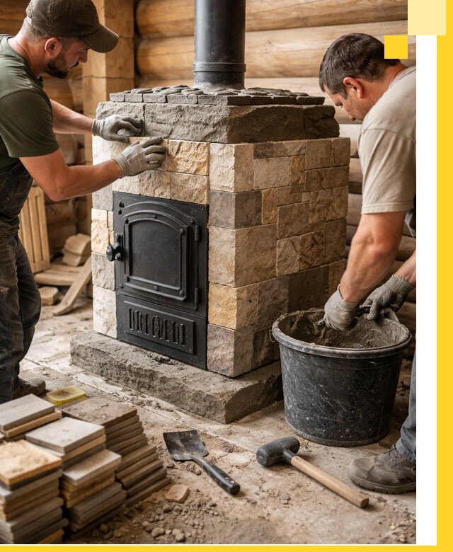 Облицовка банной печи под ключ в Дедовске: камень и плитка