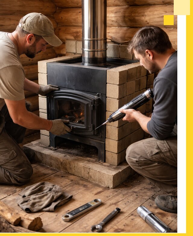 Монтаж и установка печи в бане под ключ с гарантией в Дедовске