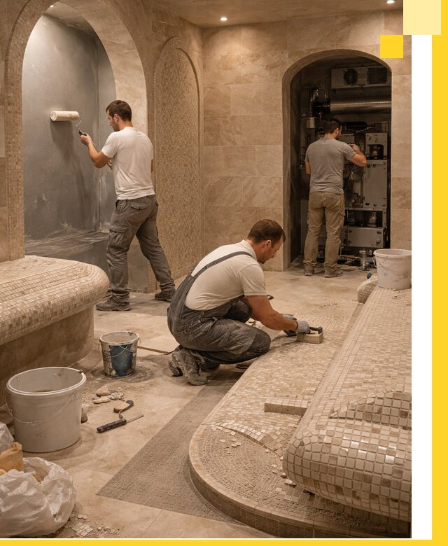 Строительство бани с хамамом и бассейном под ключ в Дедовске