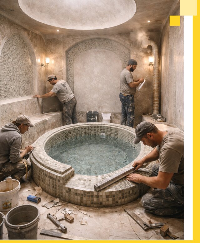 Профессиональное строительство хамама с бассейном в Дедовске под ключ