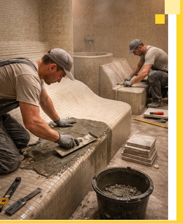 Лежаки для хамама под ключ в Дедовске, проект и монтаж