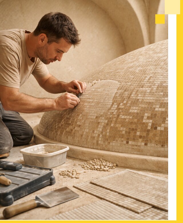 Профессиональная укладка мозаики для хамама под ключ в Дедовске