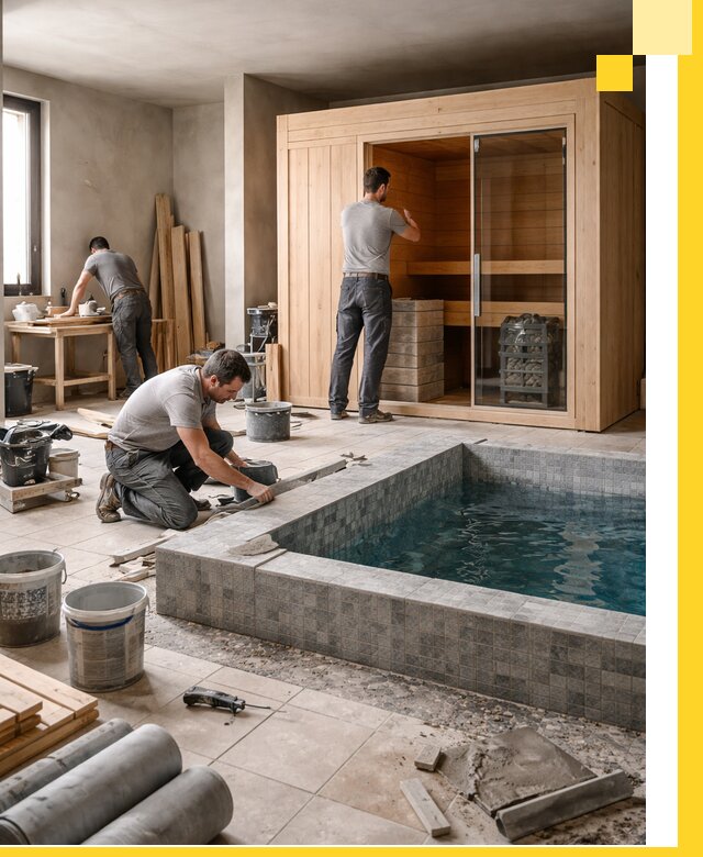 SPA зоны под ключ с бассейном сауной и печью в Дедовске